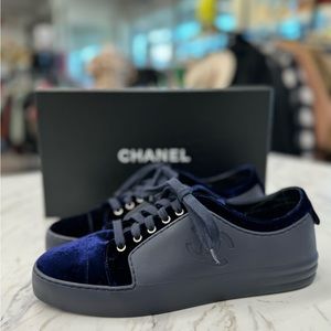 Authentic Chanel blue Velour Sneakers Size 39